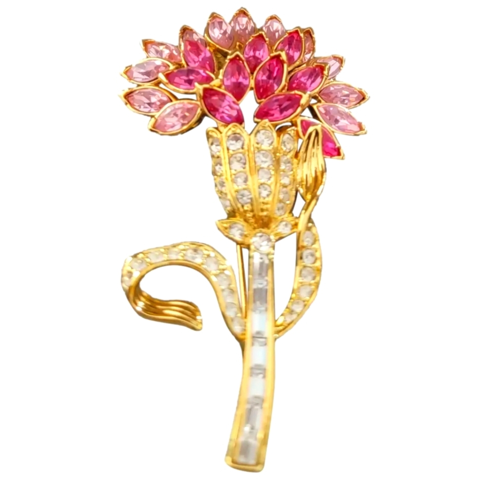 Nolan Miller pink crystal flower brooch (Box and Certificate)